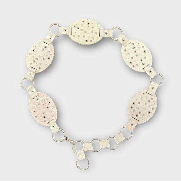 Calvin Klien 36" White Studded Leather Medallion Belt - Picture 3 of 4